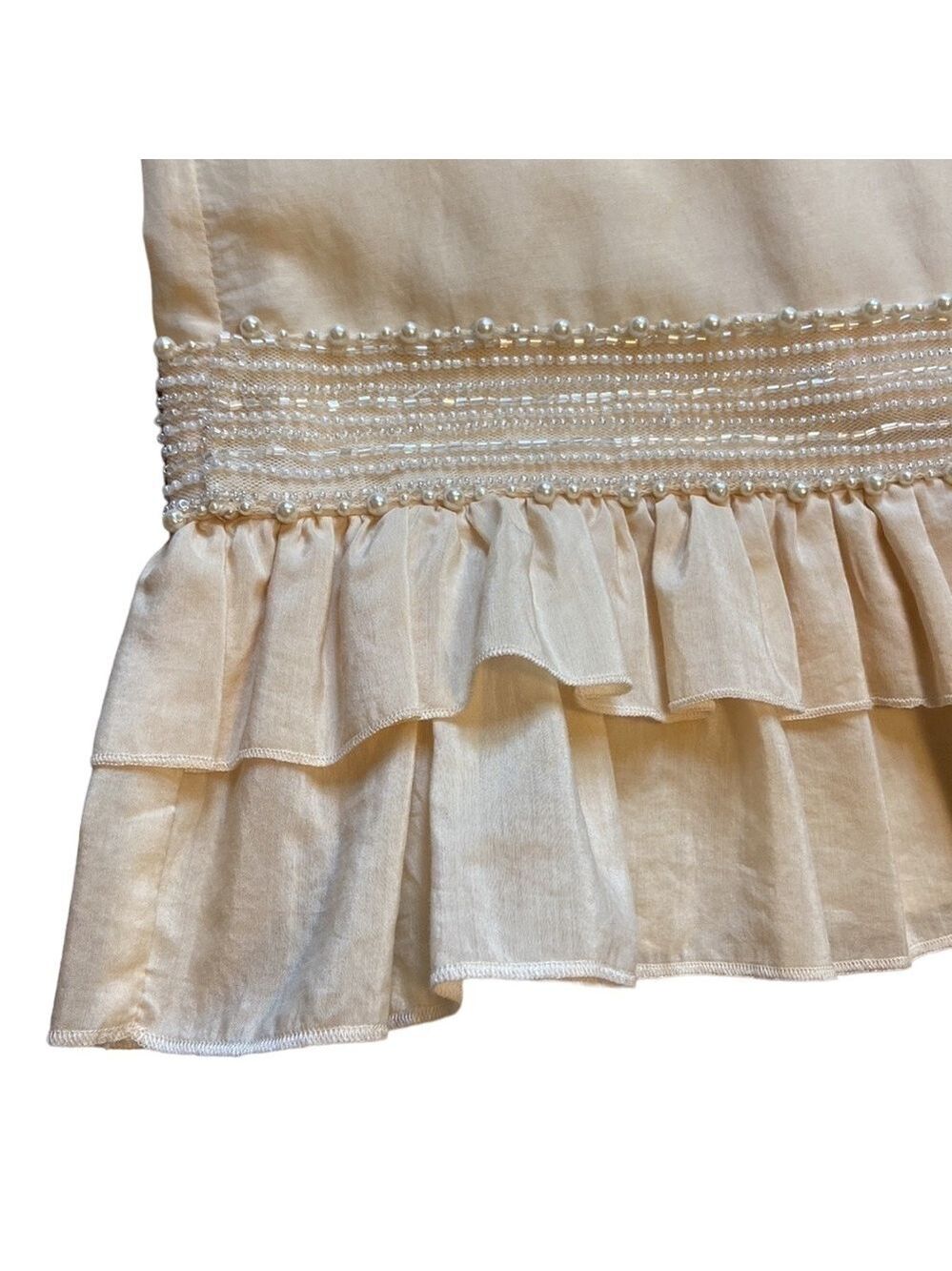 Jenny Han Shift Dress Ruffle Beaded Cotton/Silk Cream Size M - Picture 6 of 8